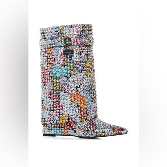 •My Way• Rhinestone Embellished Rhinestone Fold Over Wedge Boots by Azalea Wang - Picture 2 of 5